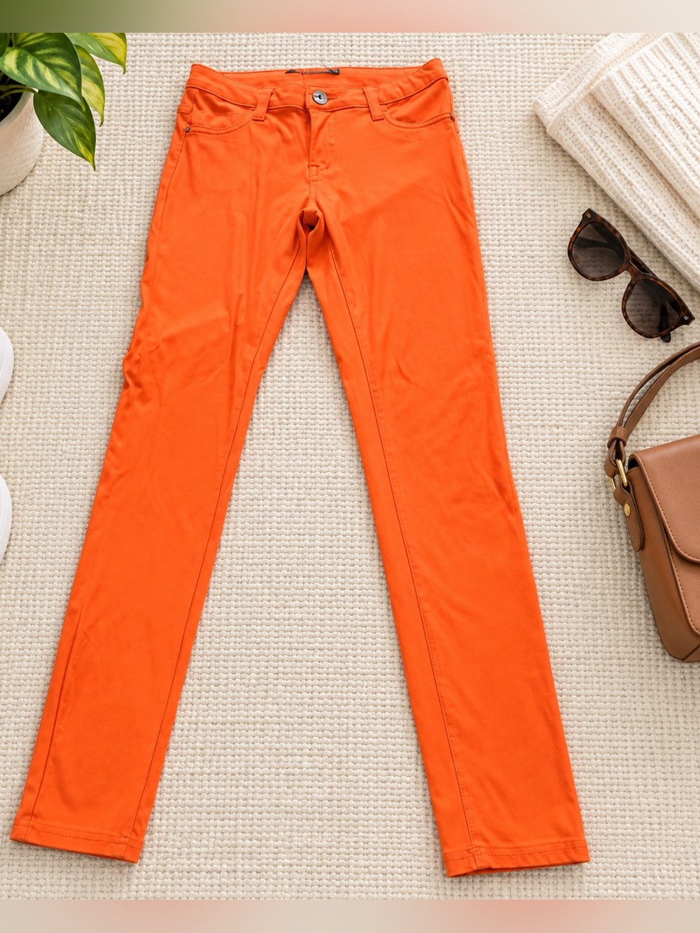 Bright Orange Stretch Skinny Pants Dinamit Golden Jeans 25 Italian